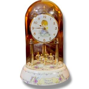 Vintage Precious Moments I Believe in Miracles Porcelain Glass Dome Clock